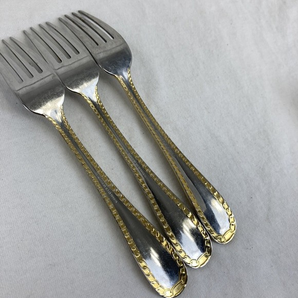 3 Retroneu GOLD ACCENT Chain 7” 18/8 Korea Stainless Dessert Fork Good Quality - Picture 10 of 10